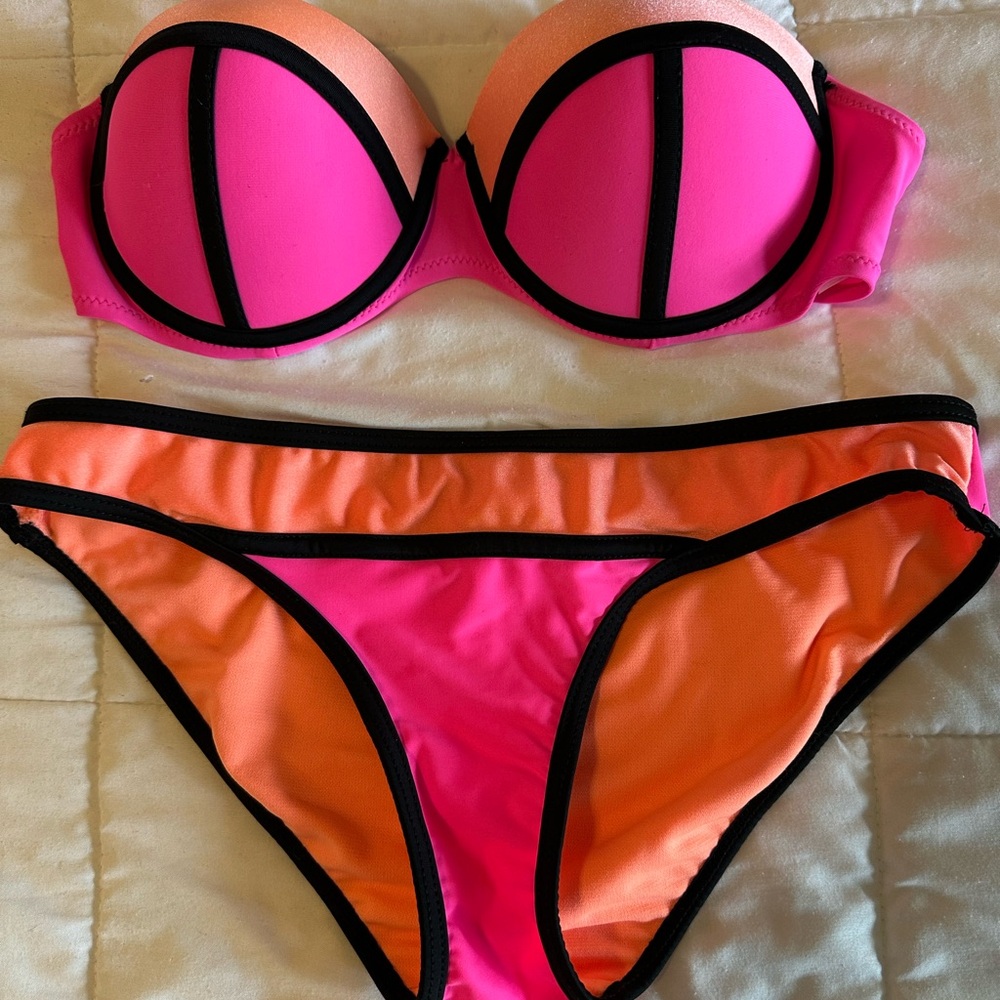 Vibrant Pink and Orange Women's Swimwear Set